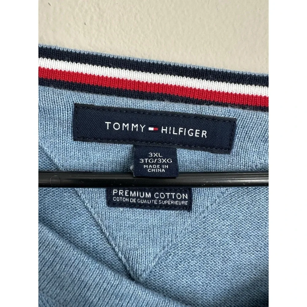Tommy Hilfiger 3XL Premium Pima Cotton V-Neck Light Blue Sweater Big & Tall